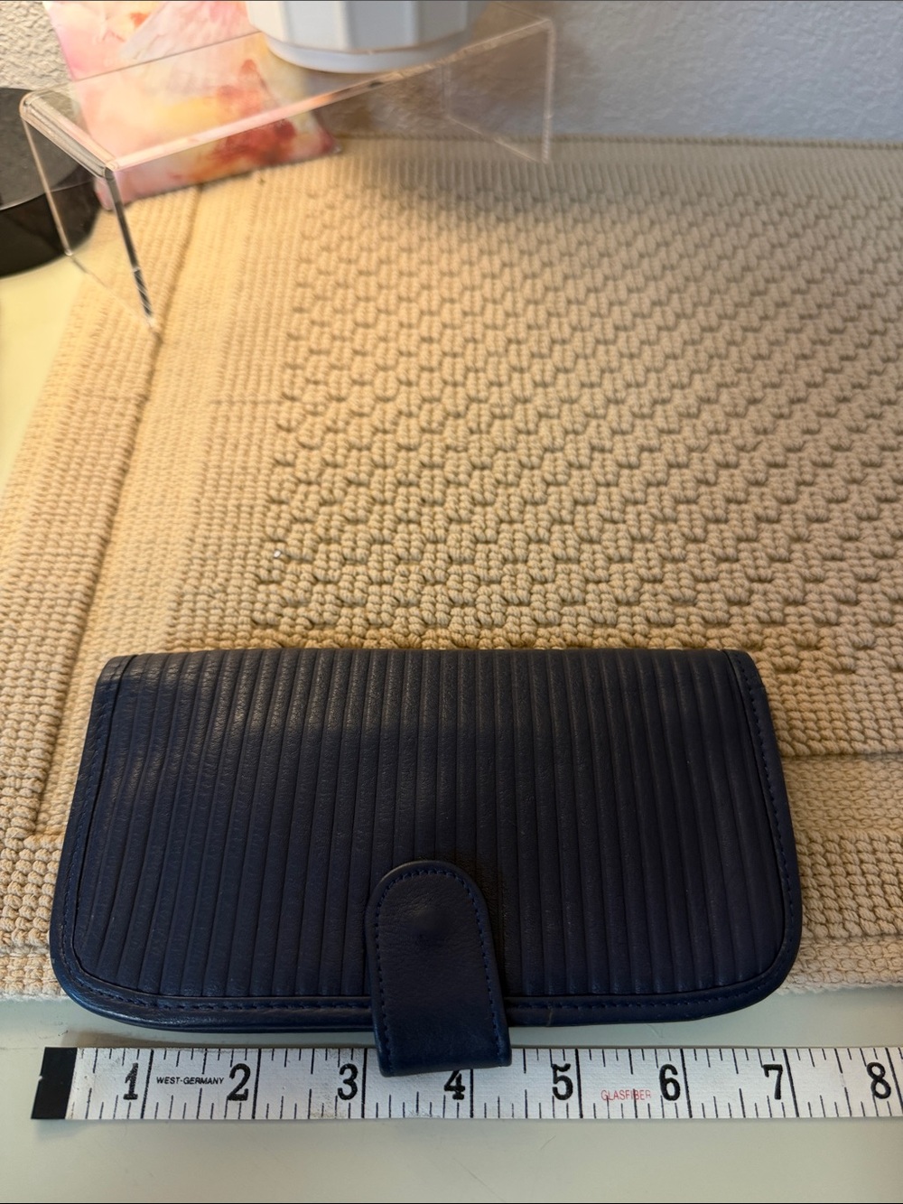 Vintage Mundi Nappa Cowhide Leather Checkbook Wallet Blue Made In Brazil
